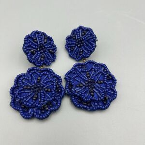Blue Beaded Dangle Floral‎ Flower Piereced Ears Earrings